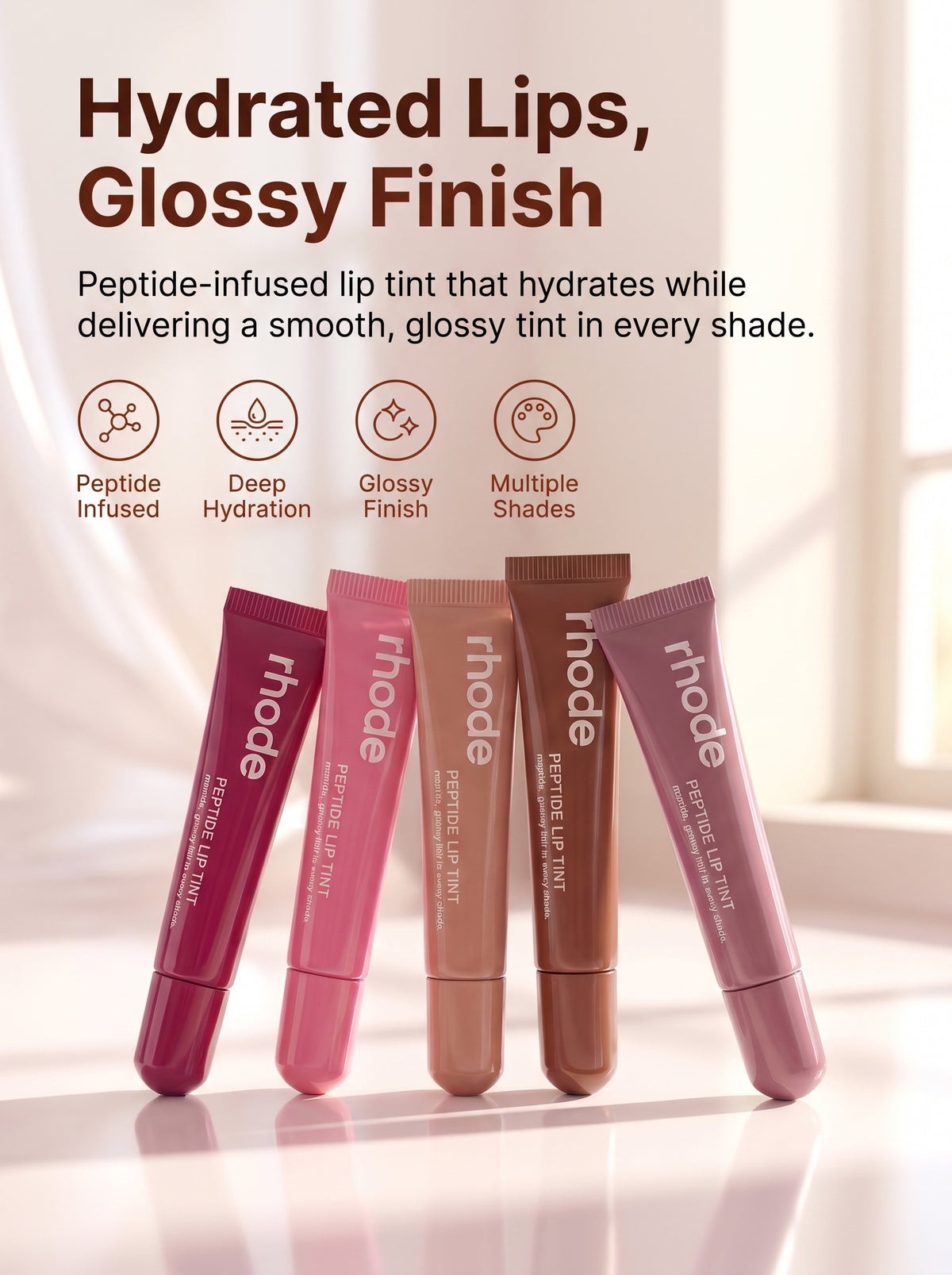 Rhode Peptide Lip Tint – Glossy, Hydrating Lip Tint, 10ML Pack of 6 (Random Color)