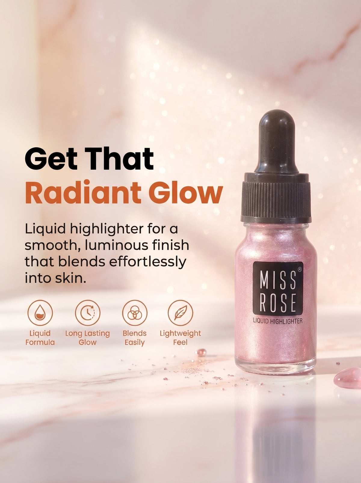 Miss Rose High Beam Liquid Highlighter – Dewy, Long-Lasting Glow