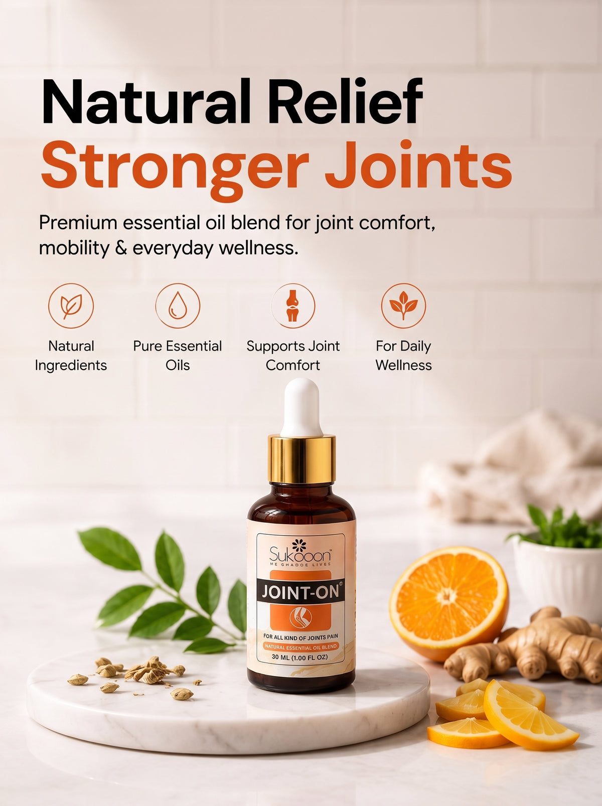 Sukoon Joint-On Essential Oil Blend – Natural Joint & Muscle Pain Relief Oil, 30ML