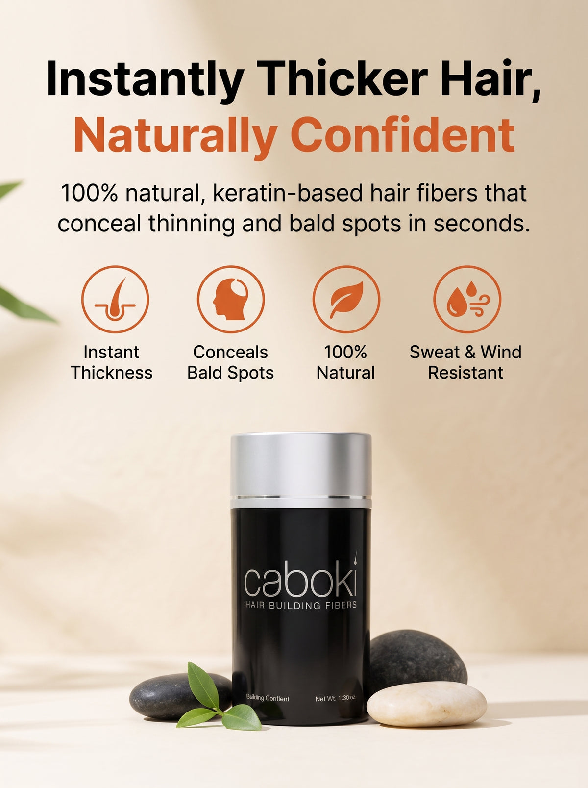 Caboki Hair Building Fibers – Instantly Thicker Hair, 100% Natural Keratin, 25g